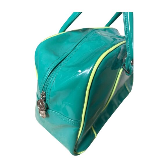 Puma Green Patent Tote Bag | Retro Y2K Gym Duffel Purse with Yellow Trim & Logo - Picture 6 of 9